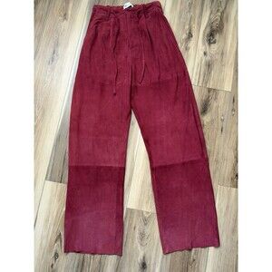 ZARA Studio Goat Suede Leather Trousers Maroon Red Drawstring Wide Leg XS 24 NWT